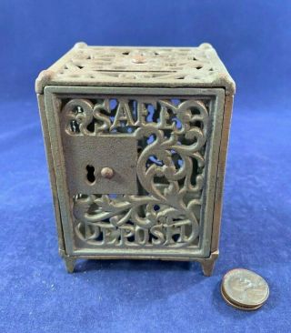 Antique Vintage Cast Iron (ci) Still Bank - Safe Deposit
