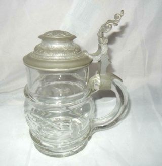 Antique 6 1/4 " German Blown Glass Beer Stein With Fancy Cutting In The Glass