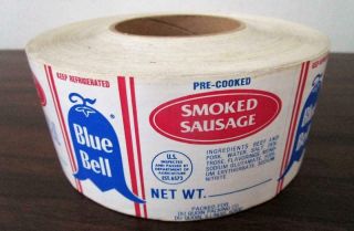 Vintage Nos Blue Bell Smoked Sausage Grocery Store Label Sticker Roll
