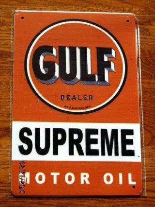 (gulf Supreme Motor Oil) Metal Tin Sign Home Garage Wall Hanging Decor Plaque
