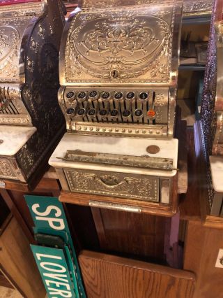 Antique Brass National Cash Register Model 313 Bar Over Marble Candy Barber