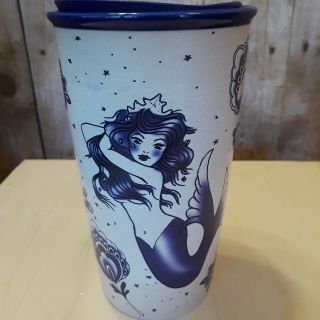 Starbucks Blue Mermaid Siren Tattoo Ceramic Travel Mug Tumbler Mug 12 Oz