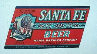 Irtp Santa Fe Beer Bottle Label,  Maier Brewing Co,  Los Angeles,  Calif.