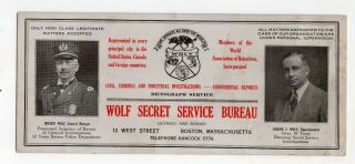 Vintage Boston Detective Agency,  Wolf Secret Service Bureau Advertising Blotter