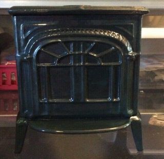 Vintage Vermont Castings Old Time Stove Coin Bank Green Enamel Covered Cast Iron