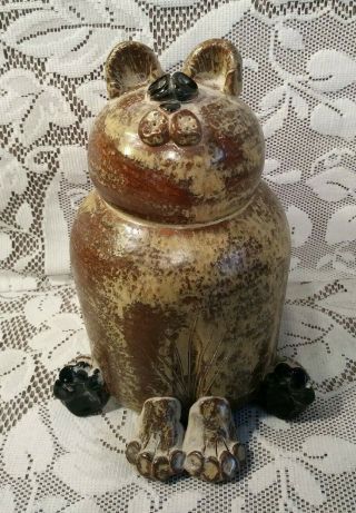 What A Crock Pottery Stoneware Cat Kitty Piggy Bank Brown Glaze 7 " Handmade