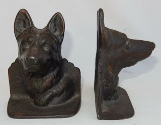 Vintage Cast Iron German Shepherd Dog Head Bookends