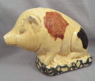 Large Early Roseville Ohio Spongeware Yellow Ware Stoneware Pig Piggy Coin Bank