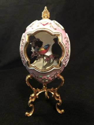 The Franklin House Of Faberge Pink Diorama Egg Figurine Finch Canary Bird
