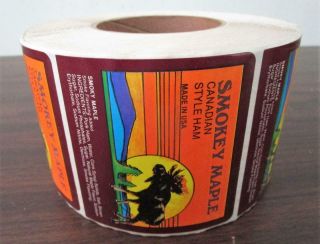 Vintage Nos Smokey Maple Canadian Ham Grocery Store Label Sticker Roll