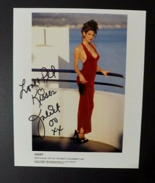 Juliet Cariaga Autograph Photo Signed 8x10 1998 Penthouse Pet Of The Year