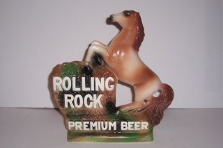 Vintage 1960s 1970s Rolling Rock Premium Beer Chalkware Sign Horse Nos