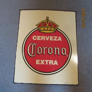 Cerveza Corona Extra Beer Large Yellow With Crown Tin Sign