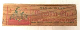 Vintage Wooden Cheese Box Windsor Club Two Pound Pauly Green Bay Wisconsin