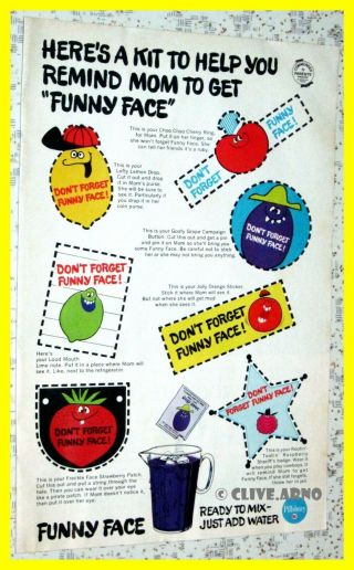 Rare Vintage 1969 Pillsbury Funny Face Advertising Sheet W/cut - Outs.  Cool