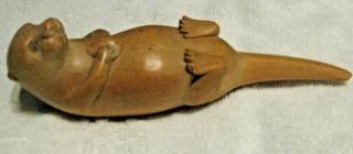 Vintage Wooden Animal Carving Sea Otter Wild Animal Sculpture Decorative Art