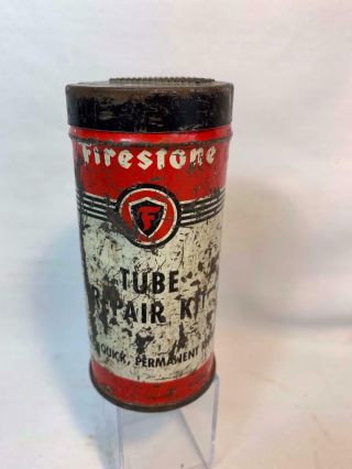 Vintage Firestone Tube Repair Kit Tin Can Tires Car Automotive Advertising Red