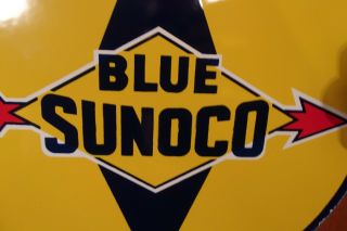 Vintage Blue Sunoco Gasoline Porcelain Gas Station Motor Oil Pump Plate Sign