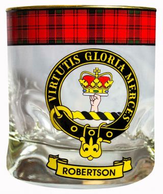 Robertson Clan Crested Gold Rim Heavy Based Whisky Glass