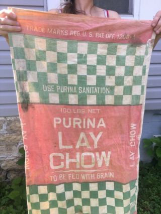 Vintage Purina Feed Sack Lay Chow Checkers Farm Seed Sign Bag
