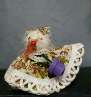 Vintage Fur Toys Mouse Made In West Germany Rare With Dress And Flower