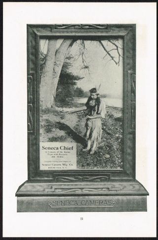 1910s Antique Vintage Seneca Chief Camera Indian Maiden Photo Print Ad