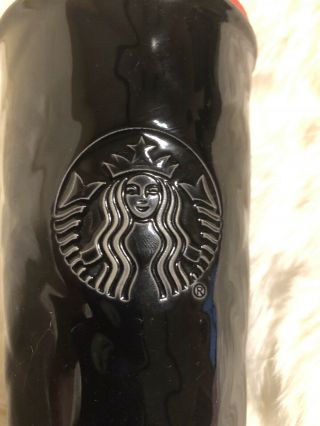 Starbucks Black Quilted Ceramic Tumbler Mug Siren 10 Oz Red Lid NWOT 2
