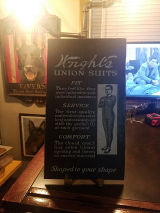 Vintage 1890s Cardboard " Knights Union Suits " Sign 14x8