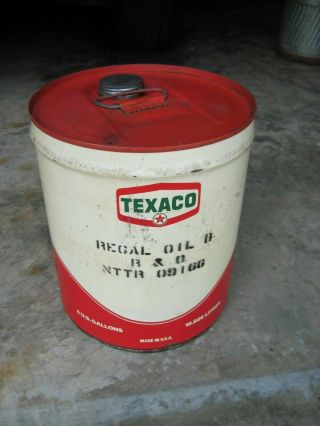 Vintage Texaco 5 Gallon Metal Oil Can Regal Oil R&o B - Full