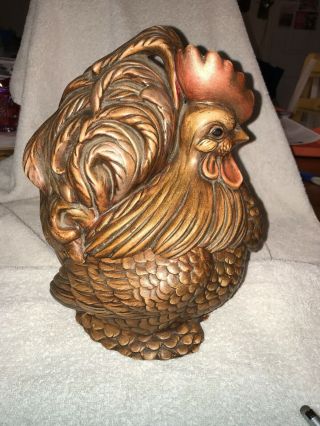 Vintage Atlantic Mold Hand Painted Ceramic Hen Rooster Chicken Cookie Jar Farm