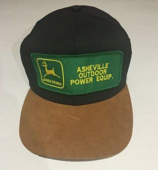 Vintage John Deere Snapback Hat,  Asheville Nc,  Black With Suede Bill