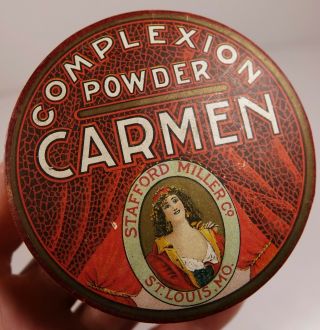 Vintage Carmen Opera Lady Litho Powder Box Tin Rouge Advertising St Louis Makeup