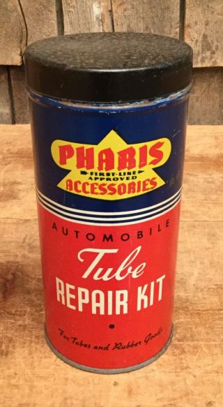 Vintage Pharis Auto Accessories Tire Tube Repair Kit Tin Can Service Station
