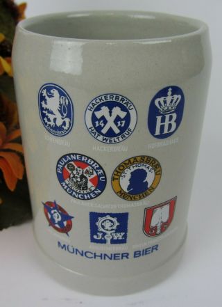Munchner Bier Half Liter 0.  5l German Stoneware Stein Munich Breweries Mug