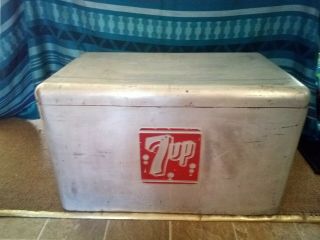 Vintage 7up Cooler Ice Chest Circa 1950 Aluminum Carry Handle