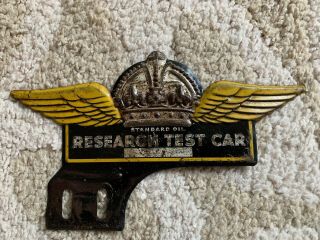 Vintage Standard Oil Research Test Car License Plate Tag Topper Red Crown