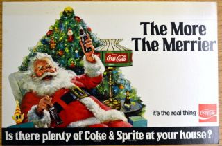 1970s Coca - Cola The More The Merrier Santa Claus Coke & Sprite Shelf Talker Sign