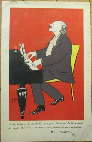 Georges Goursat/sem/artist - Signed 1900 Benedictine Print: Jules Massenet & Piano