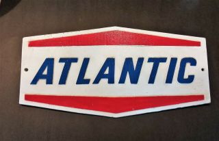 Collectible Atlantic Oil & Gas Red White & Blue Cast Iron Sign 17 " X 9 "