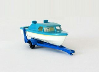 Vintage Lesney Matchbox 9 Boat & Trailer Cabin Cruiser Dull Blue Regular Wheels