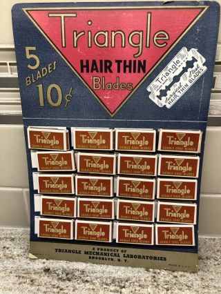 Vintage Triangle Hair Thin Razor Blades Counter Display Complete 1932 - 1940’s