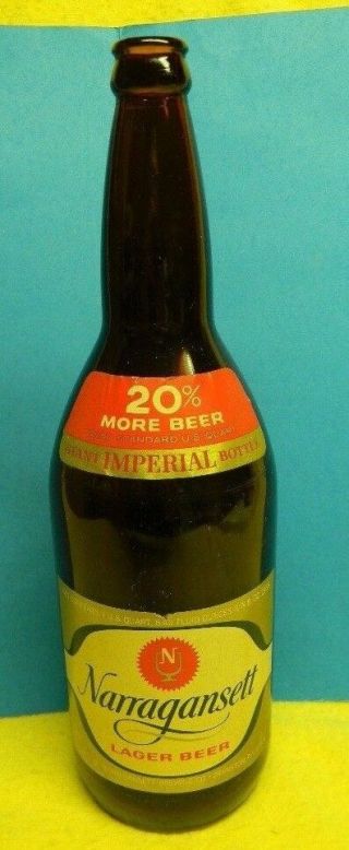 Rare Vintage 1964 Narragansett Beer Giq Giant Imperial Quart Bottle Cranston Ri