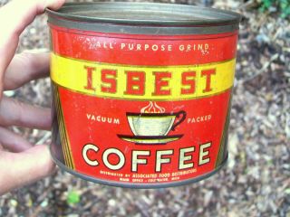 Vintage Isbest Keywind 1 Lb Coffee Tin - Associated Food Distrib.  Coldwater Mi