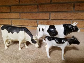 Vintage Nylint Corp Plastic Toy Holstein Farm Animals.  Bull/cow/and Calf.