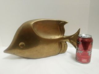 Large Vintage Solid Brass Fish Figure Sculpture 14 " Doorstop