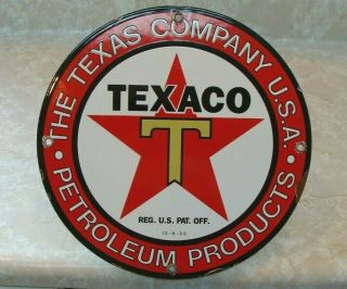 Texaco Petroleum Products Vintage Porcelain Gas Station Sign Dated 10 - 6 - 33