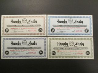Four Canadian Tire Money Style Handy Andy Gas Station Auto Centre Bills Coupons