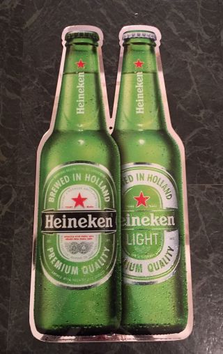 Heineken & Heineken Light Bottles Hard Plastic Beer Sign 18x8.  5 " -