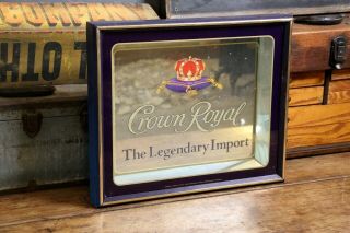 Vintage Crown Royal The Legendary Import Shadow Box Bar Mirror Sign Advertising