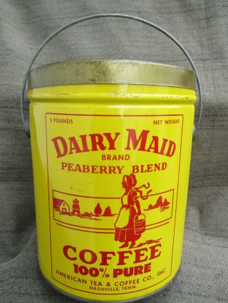 Antique Vintage Dairy Maid Coffee Tin 3 Pound Can Nashville,  Tennessee Tn